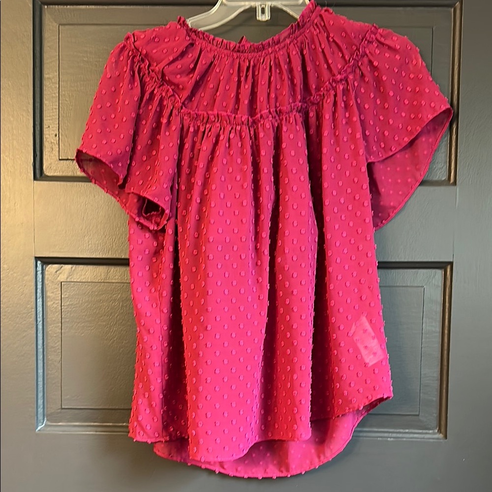 J Crew Raspberry Ruffle Swiss Dot Blouse
